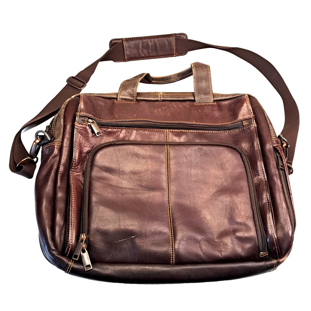Wilsons Leather Dark Brown Rugged Messenger / Laptop Bag Vtg 1990s Y2K 15" x 13"